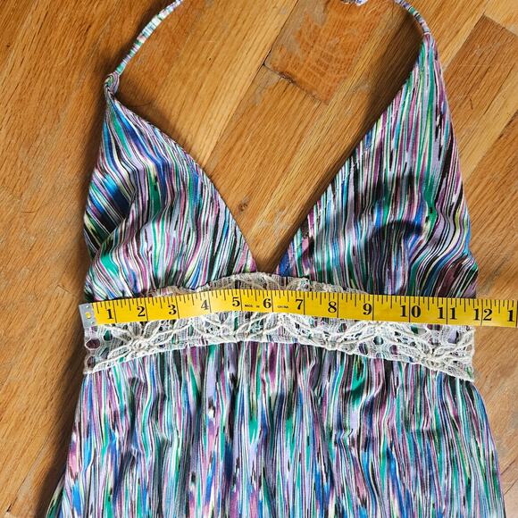 Route 66 Maxi Dress Size M Blue Y2K Halter Crochet Waist Boho Summer Festival - Picture 8 of 13